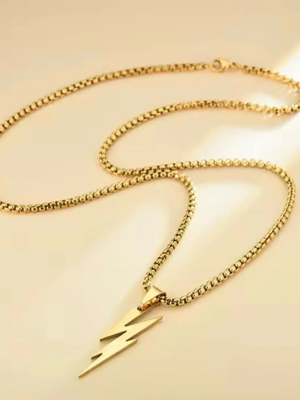 Stainless steel Gold Lightning Bolt Pendant Necklace - Women Jewelry